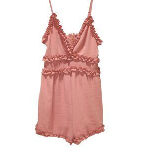 Iris Womens Small Pink Ruffle Babydoll Romper One Piece Loungewear Coquette Soft